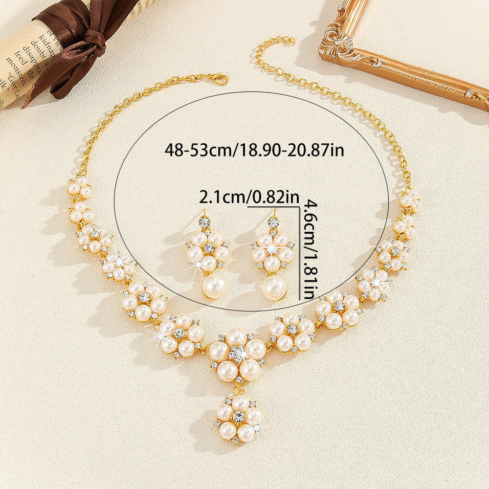 Gold Camellia Flower Rhinestone Necklace & Earrings Set | Women's Statement Jewelr