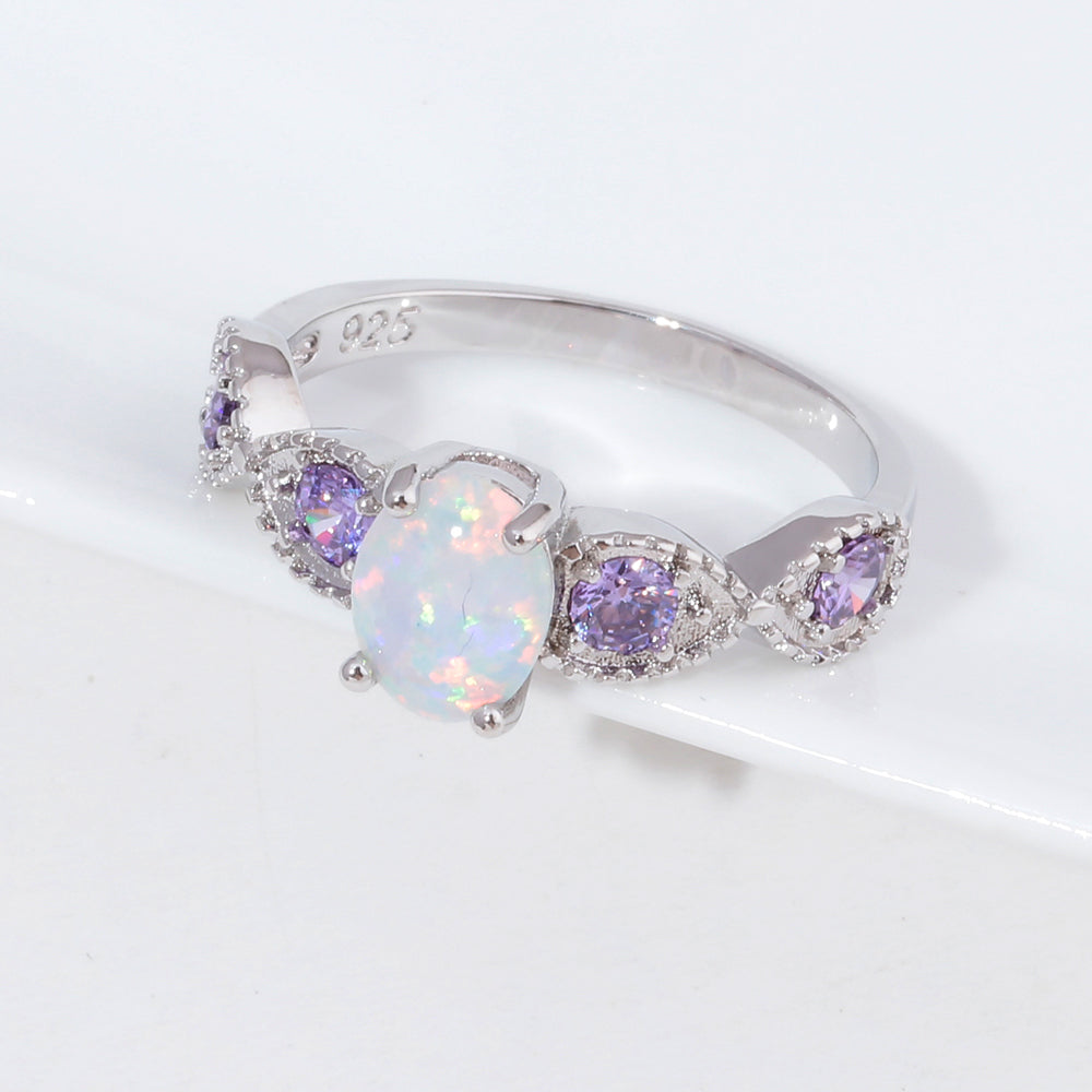 Ladies round zircon opal ring