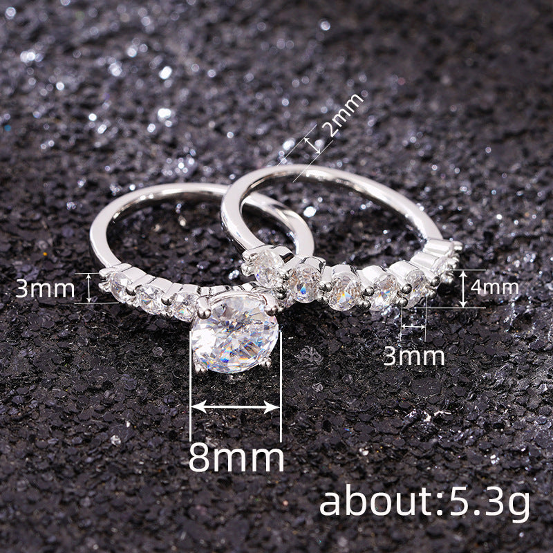 Round Geometric Couple Rings Inlaid Zircon Ring
