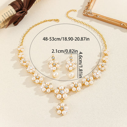 Gold Camellia Flower Rhinestone Necklace & Earrings Set | Women's Statement Jewelr