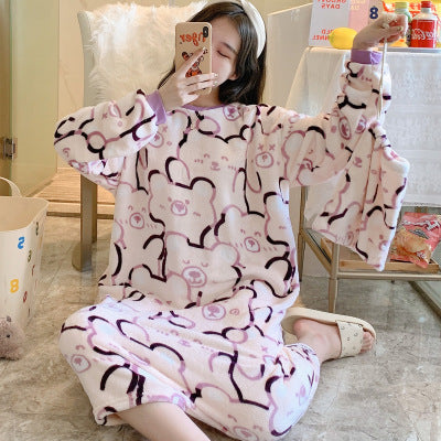 Women's Flannel Cartoon Nightdress – Cozy Winter Pajamas & Home Loungewear