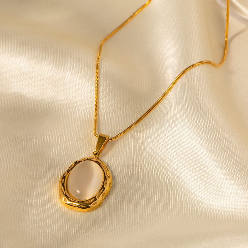 18K Gold-Plated Natural Stone Pendant Necklace | Stainless Steel