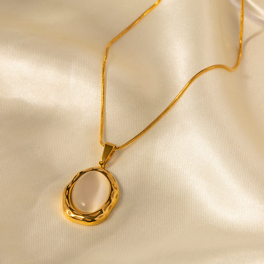 18K Gold-Plated Natural Stone Pendant Necklace | Stainless Steel
