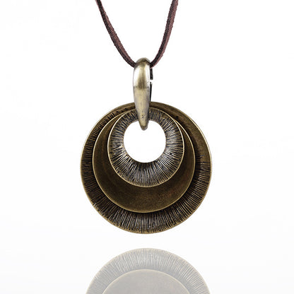 Gold-Plated Alloy Ring Pendant Sweater Chain Necklace