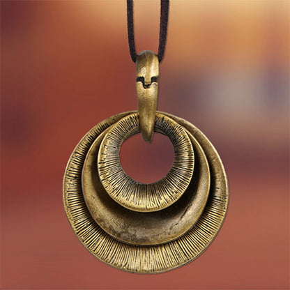 Gold-Plated Alloy Ring Pendant Sweater Chain Necklace