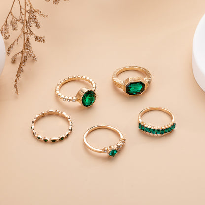 Green Emerald Ring - Geometric Diamond-Studded Statement Ring