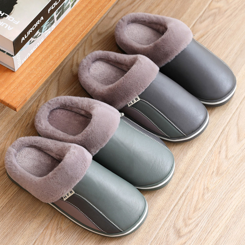 Waterproof Plush Winter Slippers – Non-Slip Bedroom Shoes for Women