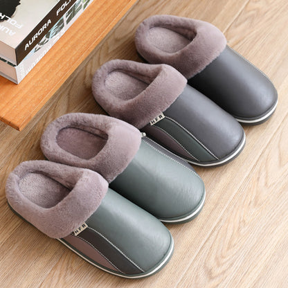 Waterproof Plush Winter Slippers – Non-Slip Bedroom Shoes for Women