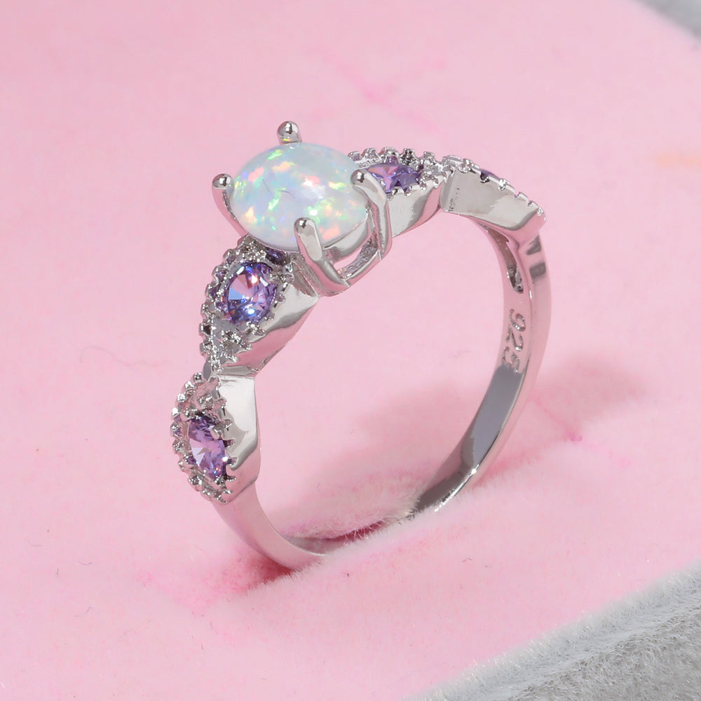 Ladies round zircon opal ring