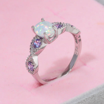 Ladies round zircon opal ring