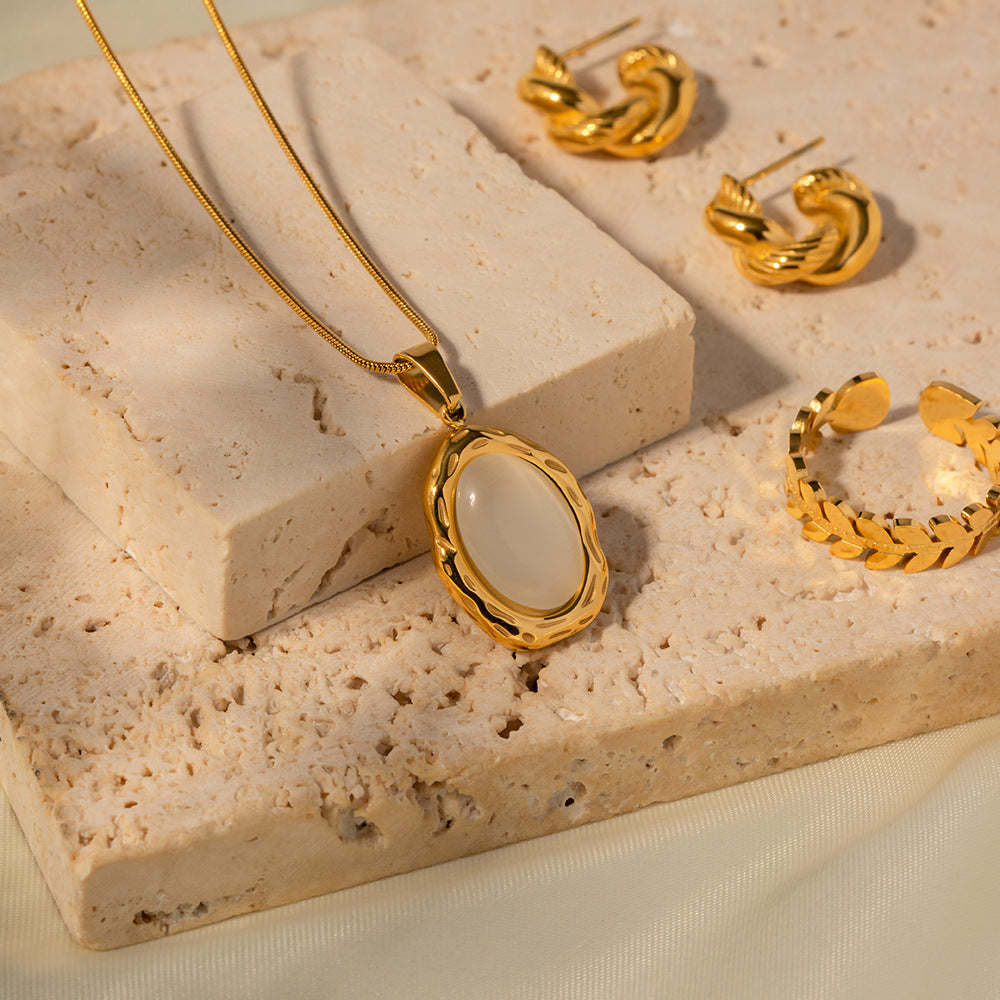 18K Gold-Plated Natural Stone Pendant Necklace | Stainless Steel
