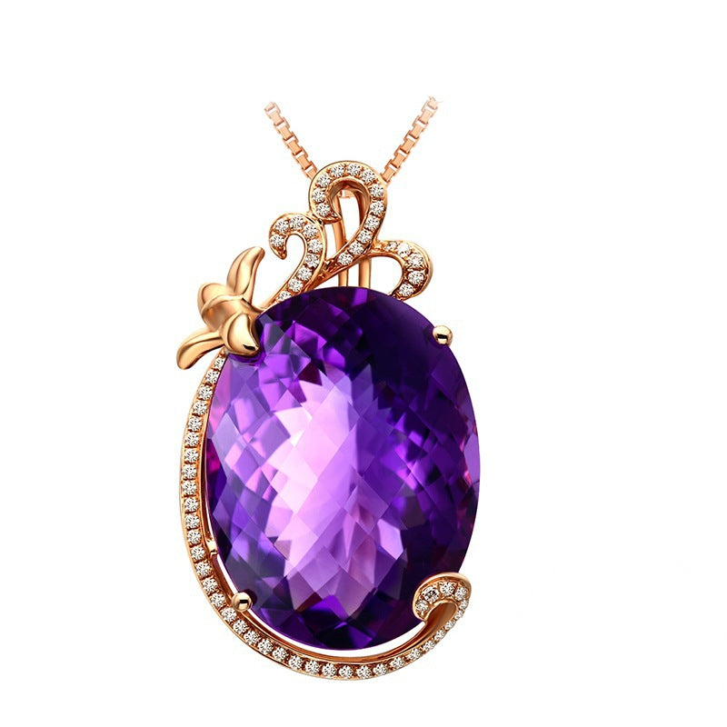 Luxury Synthetic Amethyst Pendant Necklace | Rose Gold Plated | Geometric Diamond-Encrusted