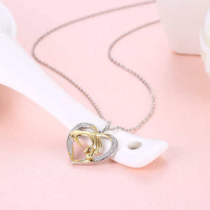Carrying Hands Heart Shape Pendant Necklace Female 925 Sterling Silver With Diamonds