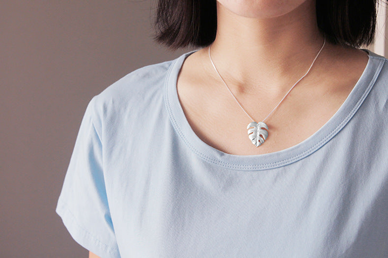 Tropical Palm Leaves Leaf Pendant Necklace