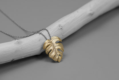Tropical Palm Leaves Leaf Pendant Necklace
