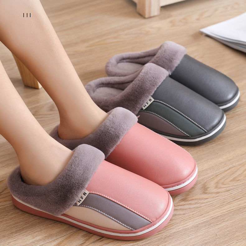 Waterproof Plush Winter Slippers – Non-Slip Bedroom Shoes for Women