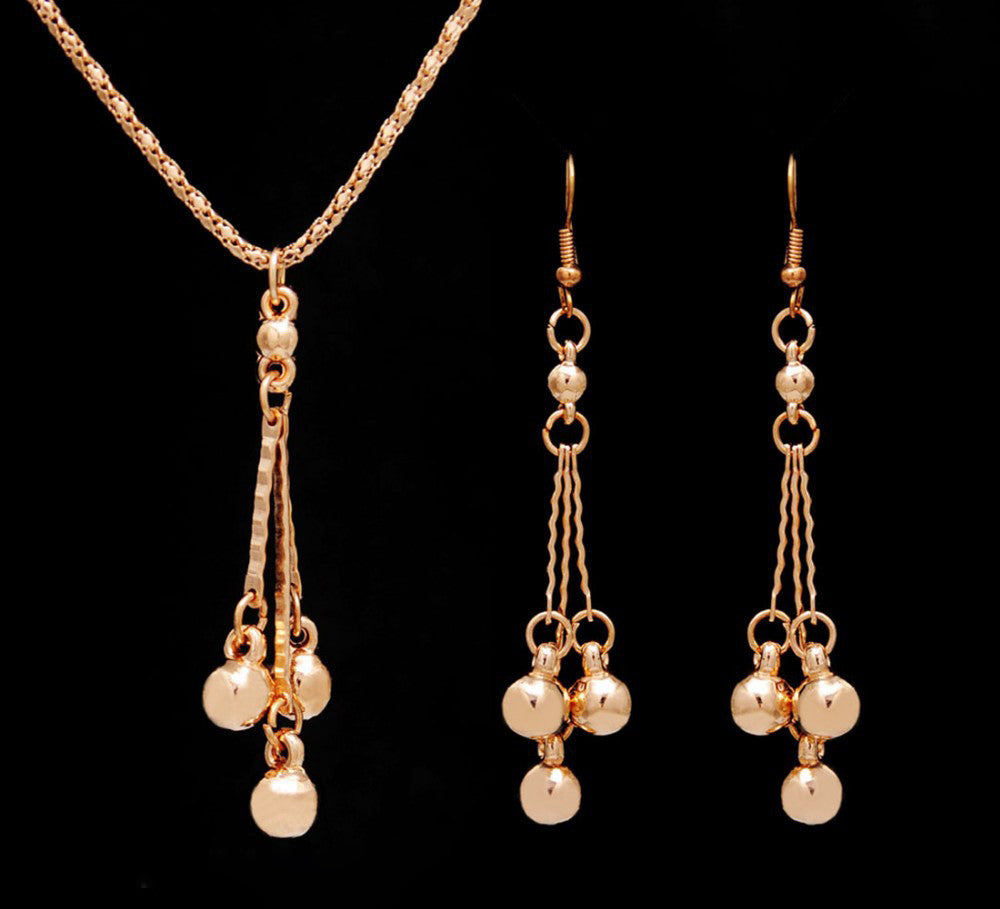 Gold Earrings & Necklace Jewelry Set – Korean Style Love Pendant