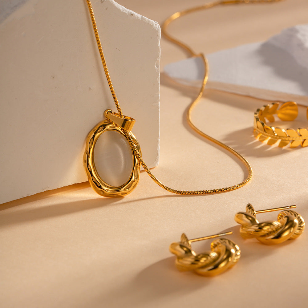18K Gold-Plated Natural Stone Pendant Necklace | Stainless Steel