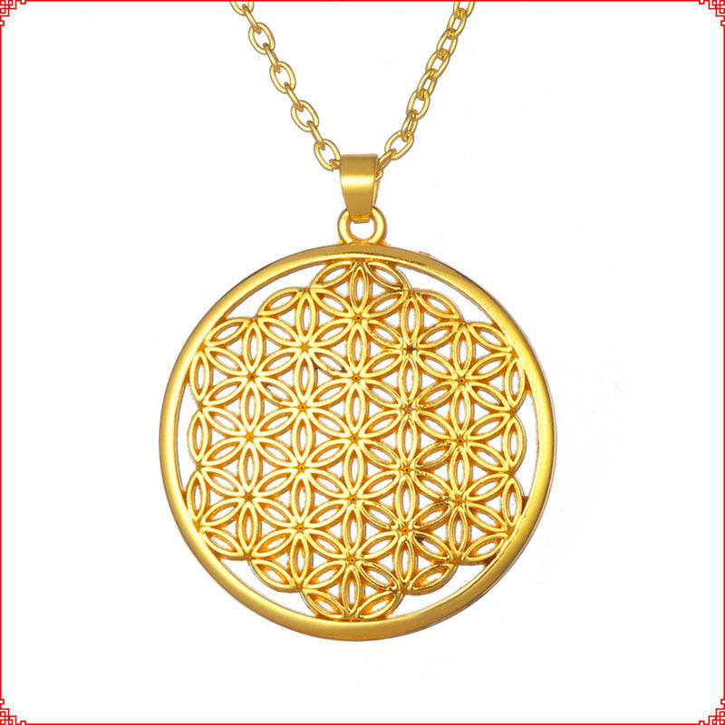 Flower of Life Wheel Zinc Alloy Clavicle Necklace