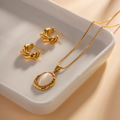 18K Gold-Plated Natural Stone Pendant Necklace | Stainless Steel