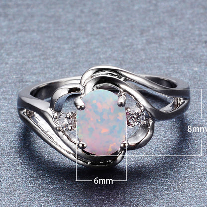 White Gold Oval White Opal Ring