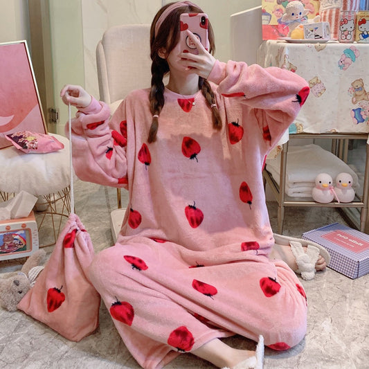 Women's Flannel Cartoon Nightdress – Cozy Winter Pajamas & Home Loungewear