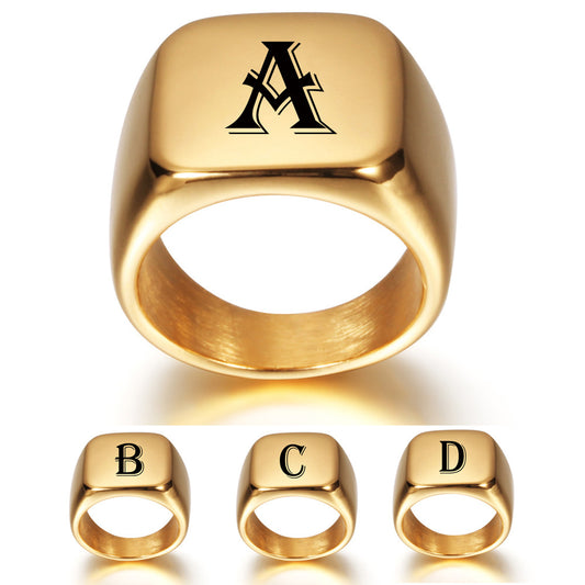 High-Polished Gold Tone Signet Ring | Stainless Steel Band