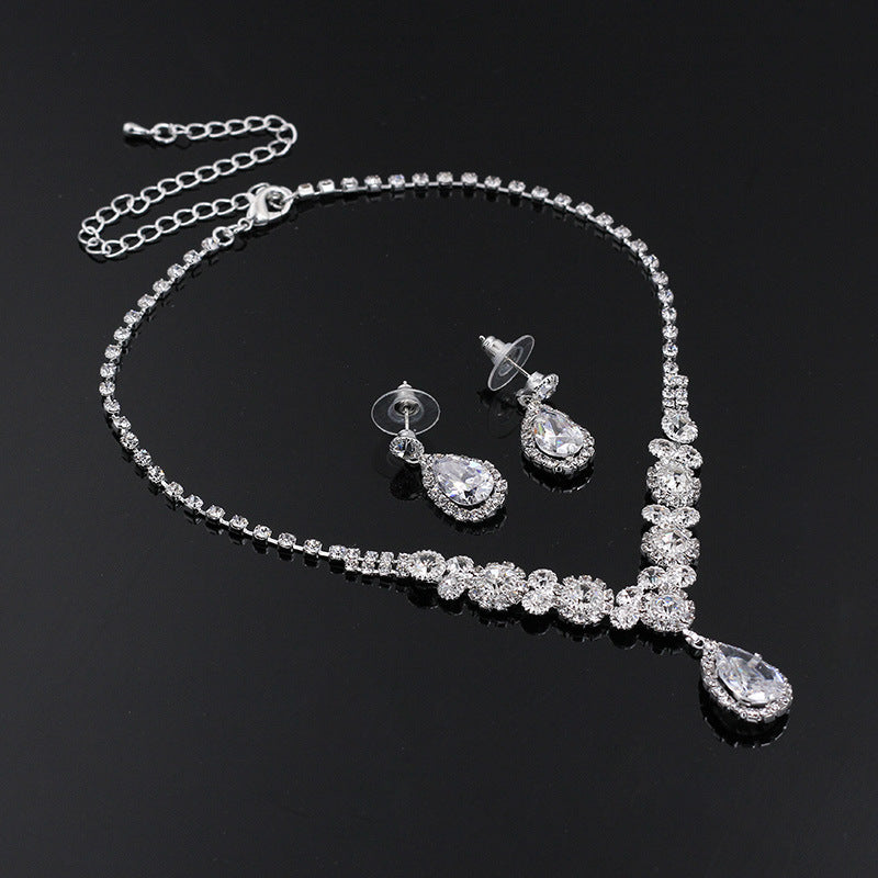 Zircon Necklace & Earrings Set - Bridal Jewelry 2-Piece Set