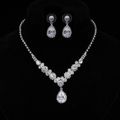 Zircon Necklace & Earrings Set - Bridal Jewelry 2-Piece Set