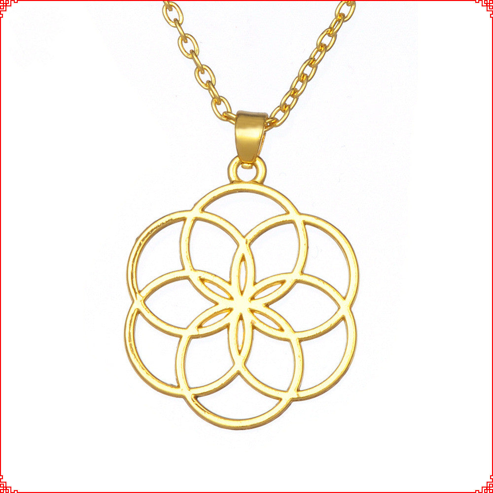Flower of Life Wheel Zinc Alloy Clavicle Necklace