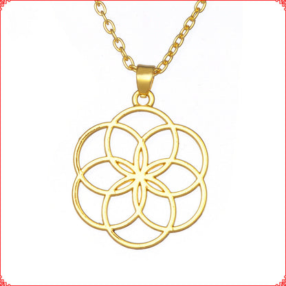 Flower of Life Wheel Zinc Alloy Clavicle Necklace