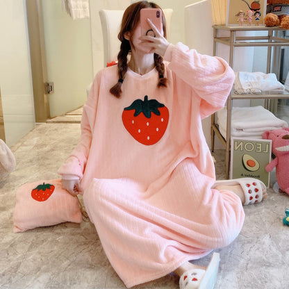 Women's Flannel Cartoon Nightdress – Cozy Winter Pajamas & Home Loungewear