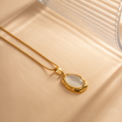 18K Gold-Plated Natural Stone Pendant Necklace | Stainless Steel