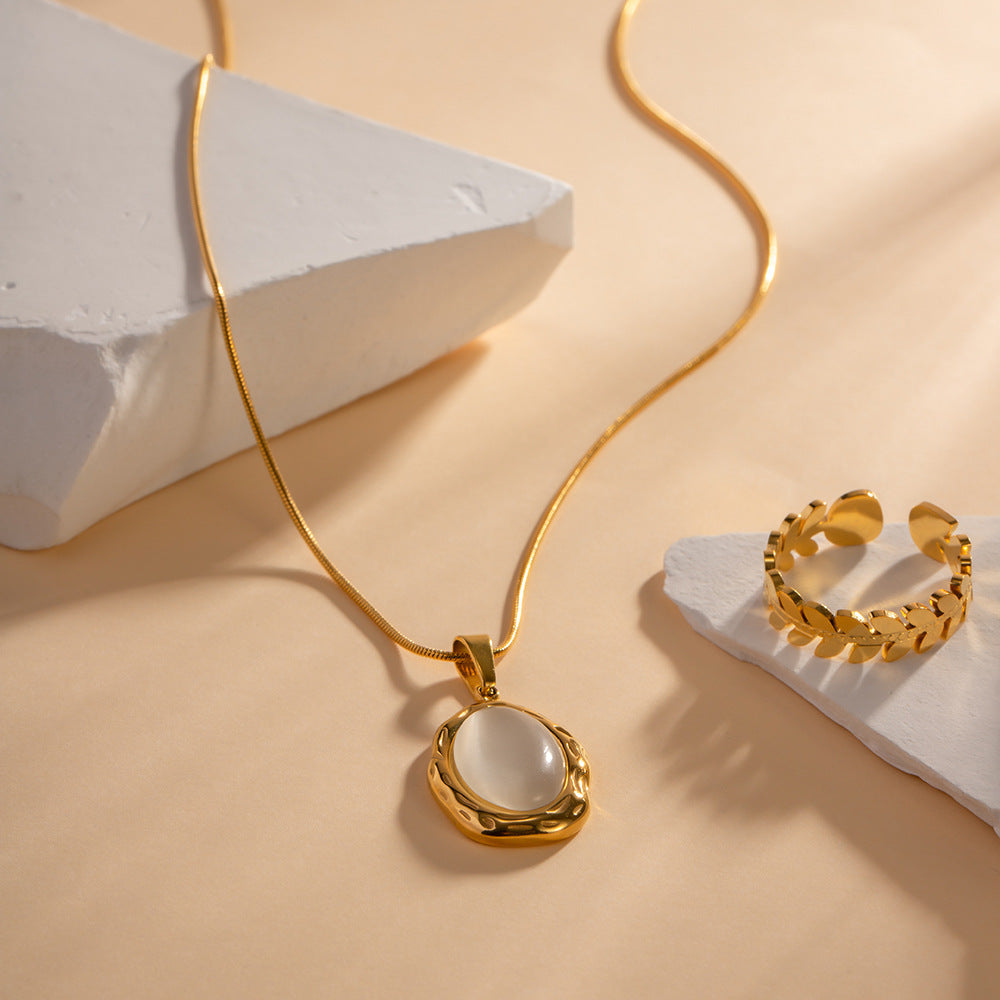 18K Gold-Plated Natural Stone Pendant Necklace | Stainless Steel