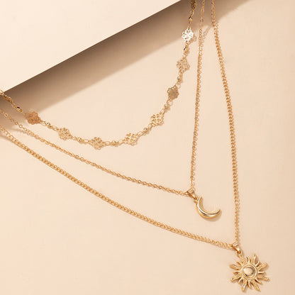 Fashion Sun Alloy Pendant Multilayer Necklace