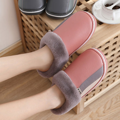 Waterproof Plush Winter Slippers – Non-Slip Bedroom Shoes for Women
