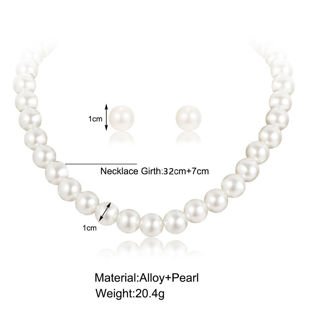 Simple Retro Pearl NecklaceHepburn Style Faux Pearl Jewelry Set Two Pieces