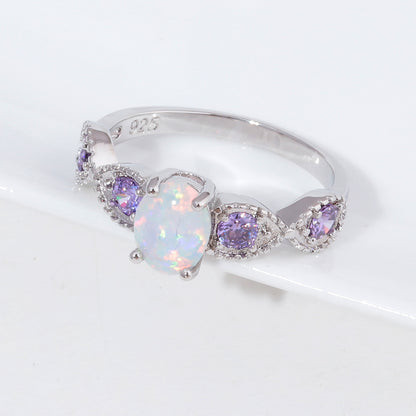 Ladies round zircon opal ring
