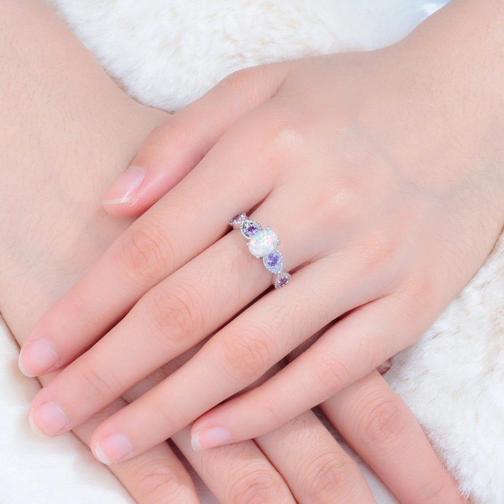 Ladies round zircon opal ring