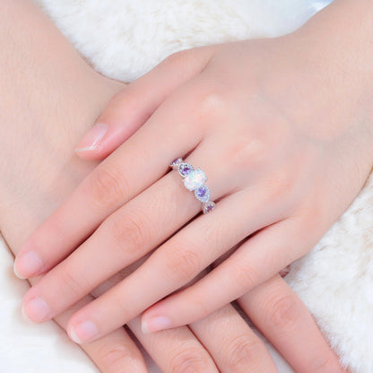 Ladies round zircon opal ring
