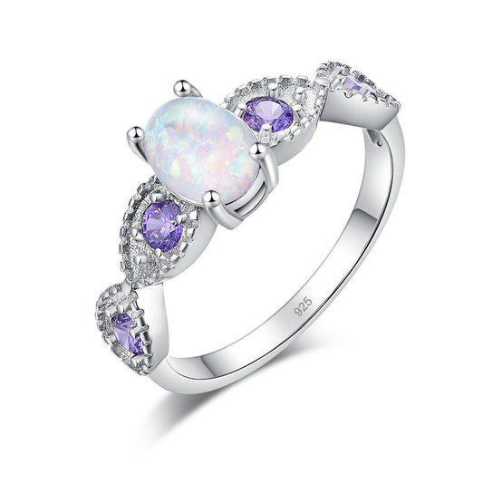 Ladies round zircon opal ring