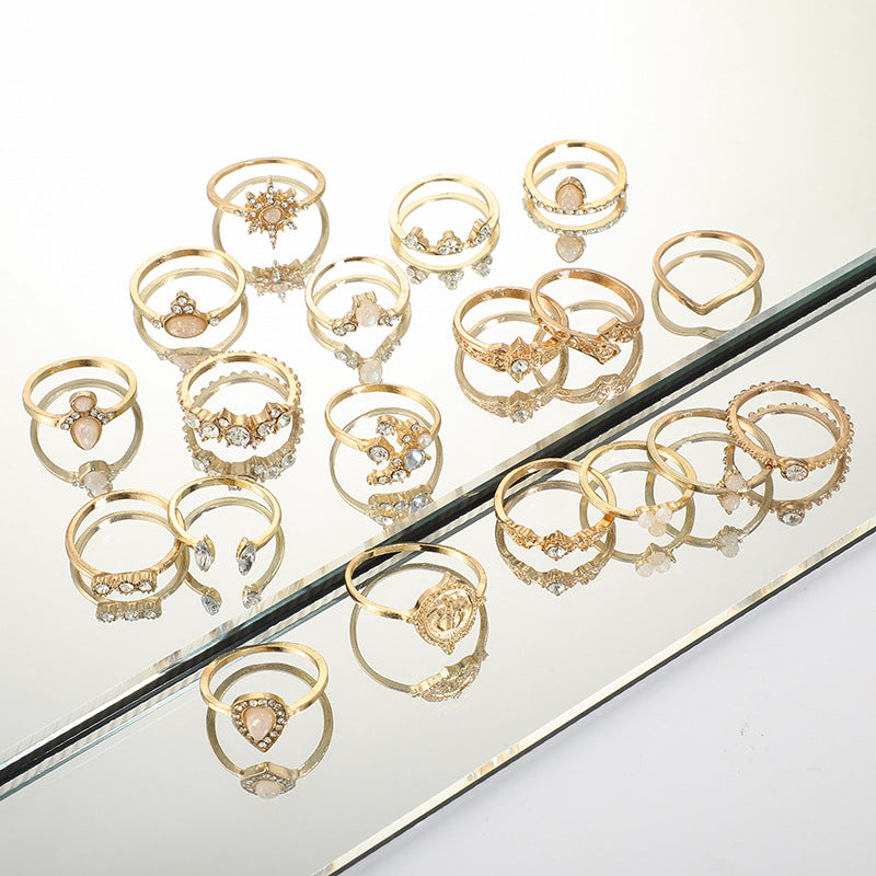 Retro Hollow Star Drop Ring Set of 19