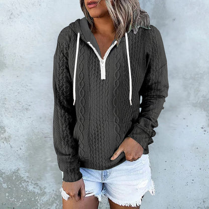 Twist Texture Design Hoodie Drawstring Sweatshirt Fashion Women Daily Clothing Twist Texture Hoodie - Drawstring Sweatshirt for Wom