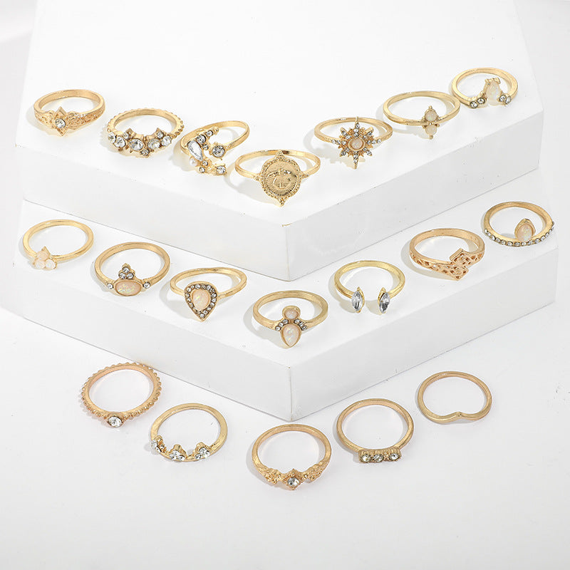 Retro Hollow Star Drop Ring Set of 19
