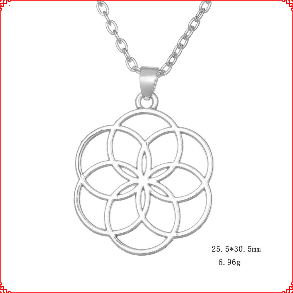 Flower of Life Wheel Zinc Alloy Clavicle Necklace