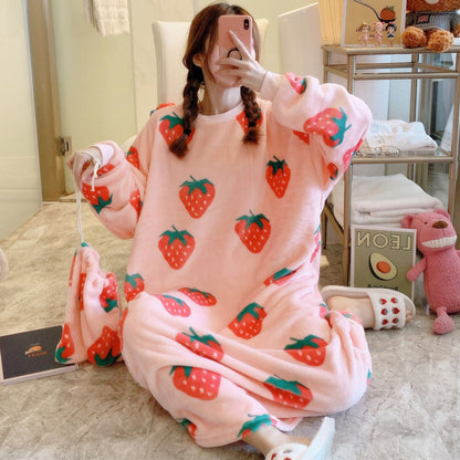 Women's Flannel Cartoon Nightdress – Cozy Winter Pajamas & Home Loungewear