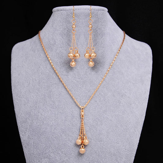 Gold Earrings & Necklace Jewelry Set – Korean Style Love Pendant