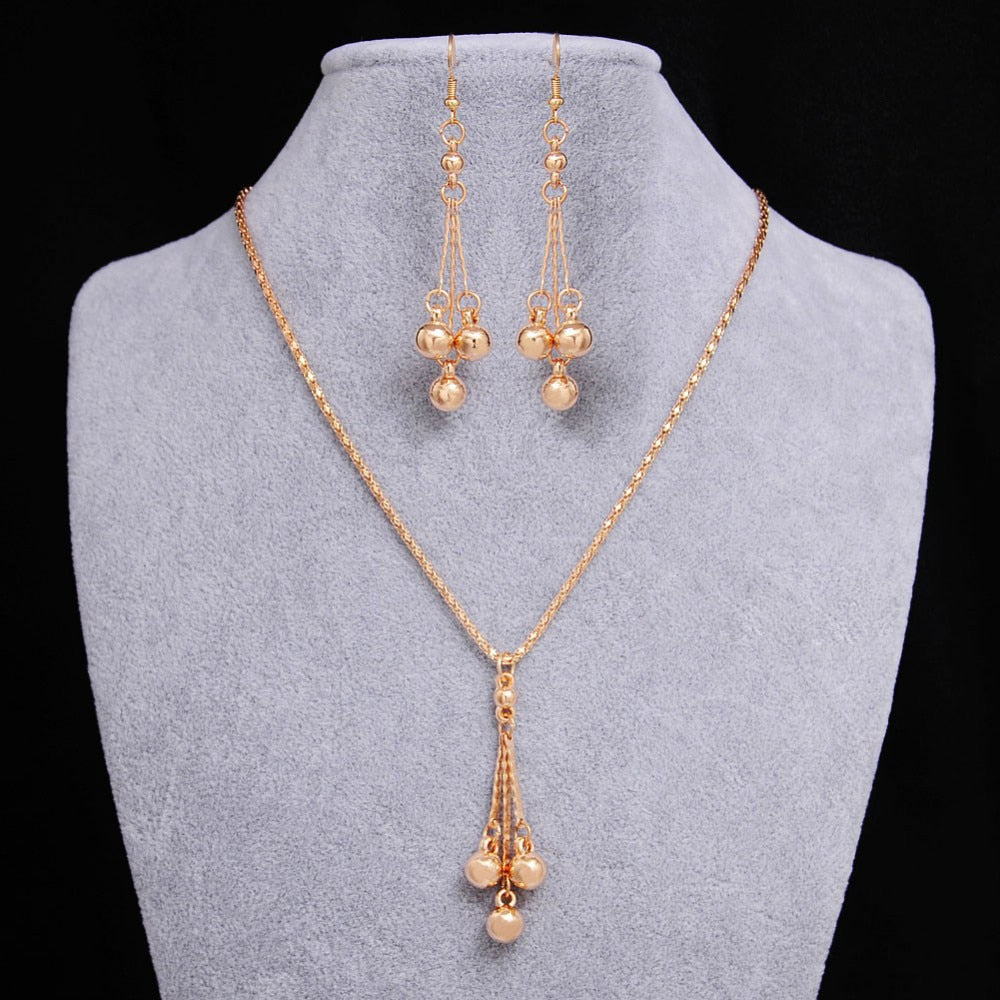 Gold Earrings & Necklace Jewelry Set – Korean Style Love Pendant