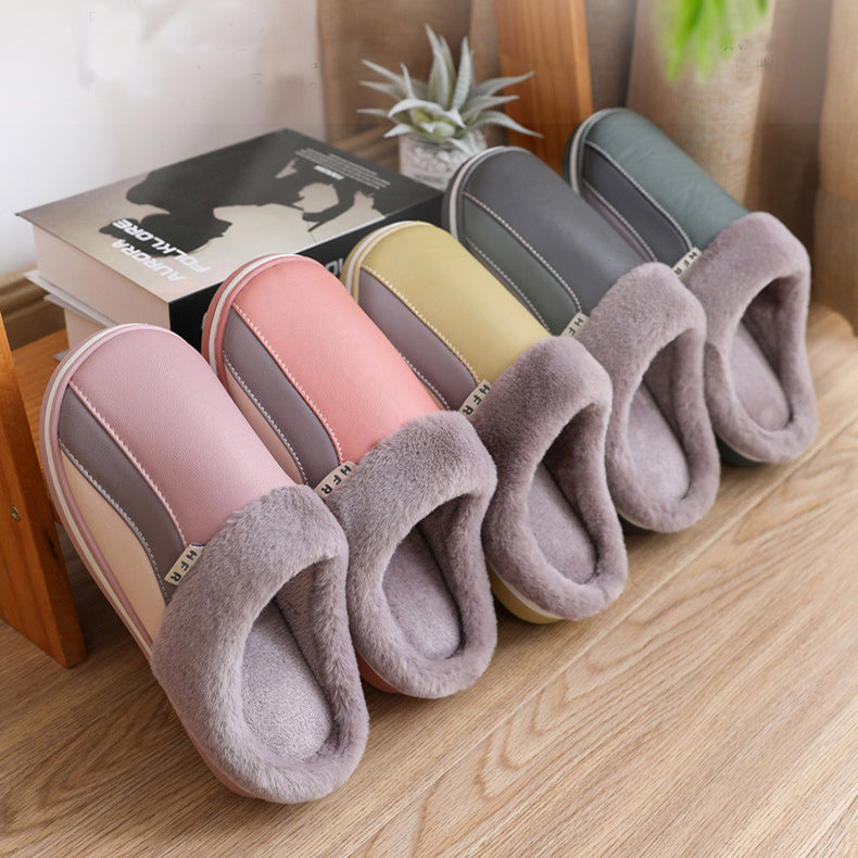 Waterproof Plush Winter Slippers – Non-Slip Bedroom Shoes for Women