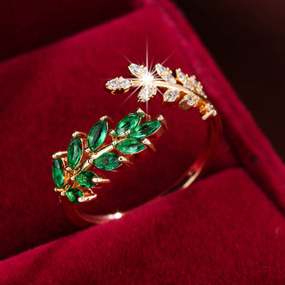 Leaf Wheat Ring - Adjustable Gold Nature-Inspired Ring